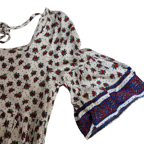 Altar'd State Women's XS Dress Floral White‎ Blue Flowy Statement Sleeves Boho - Picture 7 of 12